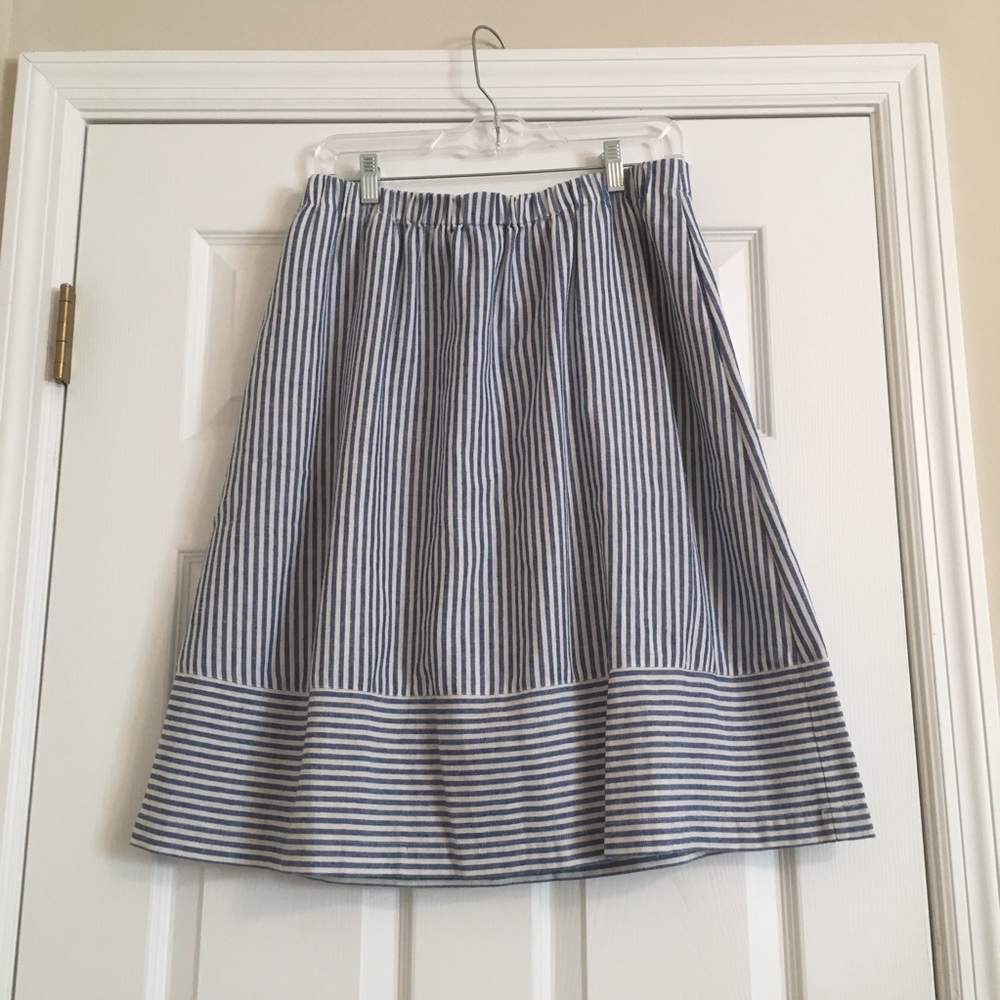 J Crew Blue and White Striped Nautical Midi Skirt